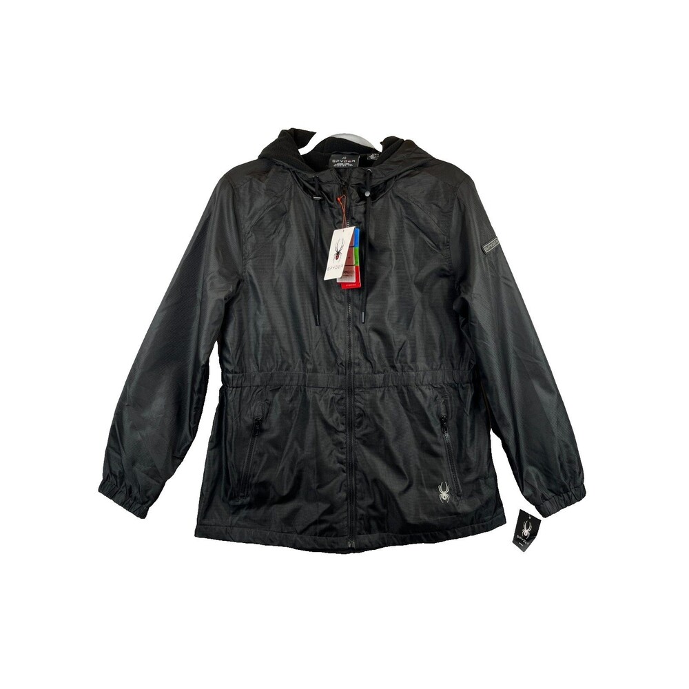 Spyder Jacket Womens Large Black Hooded Softshell Lined Full Zip Windbreaker